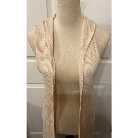 NWT Vocal Women's Cream Waffle Knit Hoodie Vest with Lace Up Back Details, S - Picture 2 of 5
